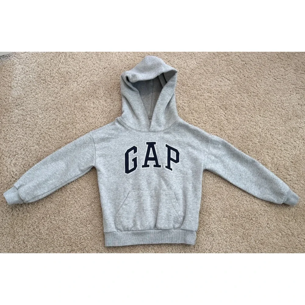 Baby GAP Boys Navy Blue Sweater Hoodie Size 5Y 5T LOGO Pockets 100%Cotton Lining